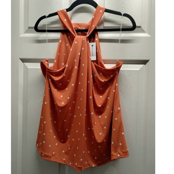 NWT Lane Bryant Size 14/16 Orange Dot Classic Sleeveless Twist Halter Neck Top - Picture 2 of 8